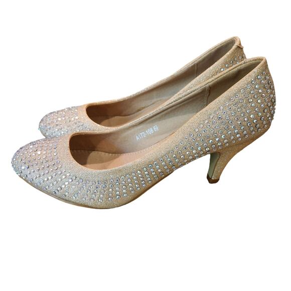 Seven Color Pumps Heels Womens Sz 6.5 Rhinestone Covered Pale Gold Pumps - Picture 5 of 10